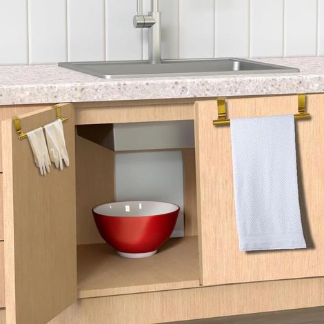 Porte-serviettes de cuisine suspendu, 23,5 cm, acier inoxydable doré, sans perçage, pour porte de placard (1/5)