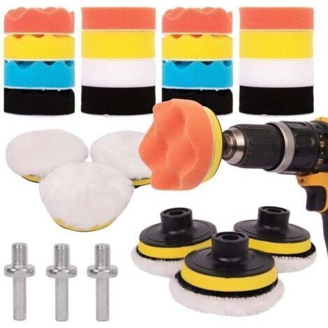 Kit Polissage Voiture 25PCS - Pad Polissage pour Perceuse M10, Tournevis Sans Fil et Machines à Polir - Différents Niveaux de Douceur (1/4)