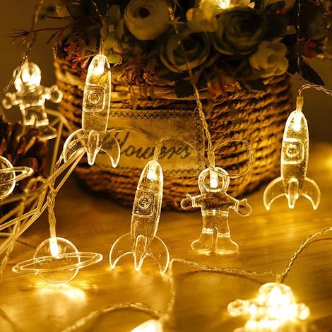 Guirlande lumineuse à LED, guirlande lumineuse à LED pour chambre d'enfant avec suspension astronaute vaisseau spatial fusée (blanc chaud, 3M 20LED) (1/5)