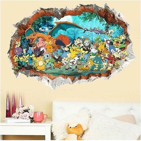 Sticker mural Pokemon Go 3D  Autocollant amovible en PVC  Décoration chambre enfant 60x90CM  Facile à appliquer et repositionner