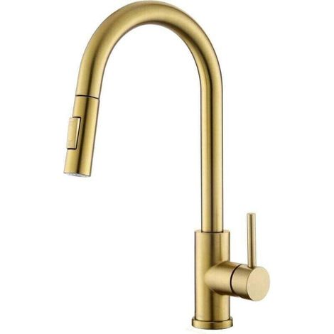 Küchenarmatur in gebürstetem Gold mit ausziehbarer Brause. Hochdruck-Mischbatterie für die Küche. moderner Edelstahl (1/4)