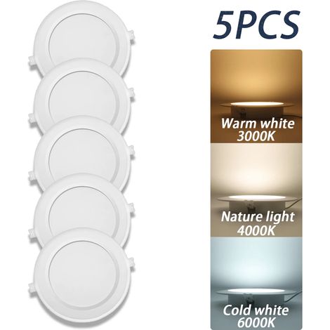Lampes de croissance pour plantes (5 pièces, lumière naturelle 4000K, 6W) Spot LED rond encastrable, panneau lumineux LED pour plafond, éclairage intérieur blanc chaud pour l'orientation de la maison