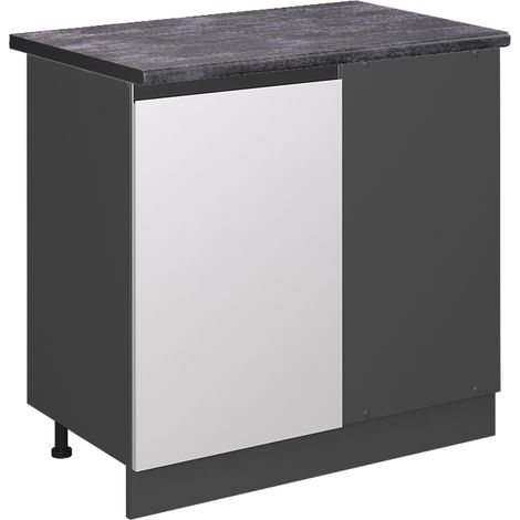 Eckunterschrank R-Line, Weiß, 86 cm, AP Anthrazit, Vicco
