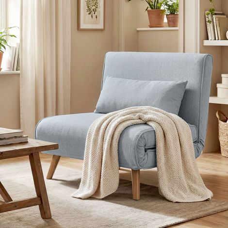 Sillón/cama convertible 3 en 1, silla/cama individual con respaldo de 5 posiciones, tapicería de tela con cojín, color gris.