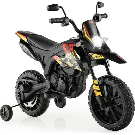 Motocicleta eléctrica para niños de 12 V con ruedas de entrenamiento, color negro