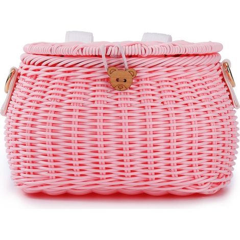 Panier à vélo enfant - Panier tressé à la main - Sac à dos enfant - Rose (1/4)