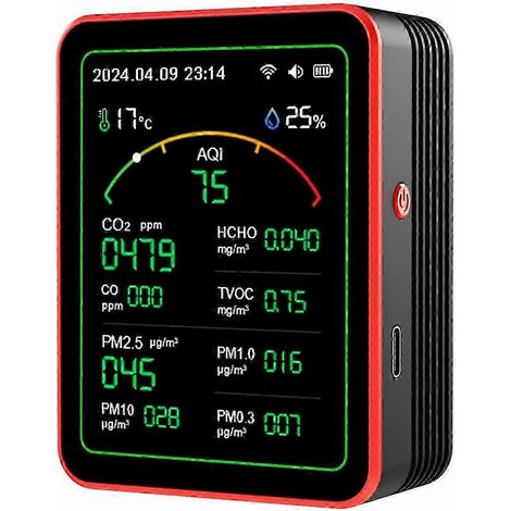 Détecteur de qualité de l'air portable 15 en 1 : TVOC, HCHO, PM2.5, PM10, PM1.0, PM0.3, testeur de température et d'humidité (M) (1/5)