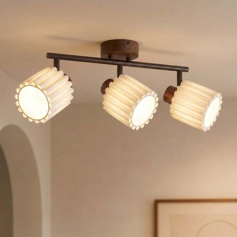 [NEUWERTIG] B-Ware Lindby Deckenstrahler Shiloh LED dimmbar 3-flammig Holz walnuss beige 52x24,5cm (1/2)