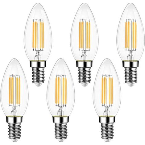 Ampoule Filament Bougie Vintage LED E14, EXTRASTAR 4W Ampoule LED Filament équivalent Incandescente 40W, E14 Ampoules Culot Vintage Edison Blanc Chaud 3000K 400LM, Lot de 6 [Classe énergétique A++]
