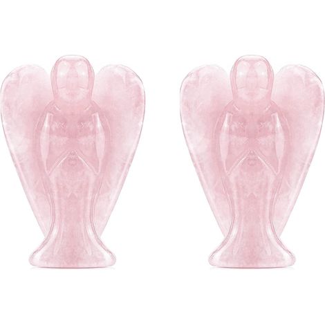 2 Figurine, Pierre Naturelle, Quartz Rose, 1,3x2,5x0,6cm, Décoration Bureau, Cadeau