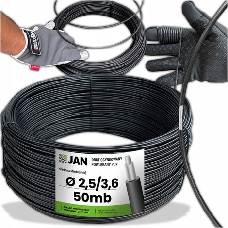 Fil de tension gainé pour vergers, OC PVC 3.6, pour grillage, 50 m, noir