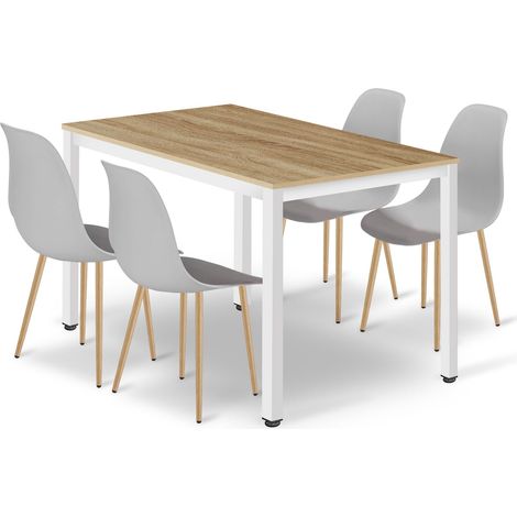 Ensemble repas - leobert - tessa - cheneblancgrispieds naturels - 120 x 60 cm - 5 pieces 211770297