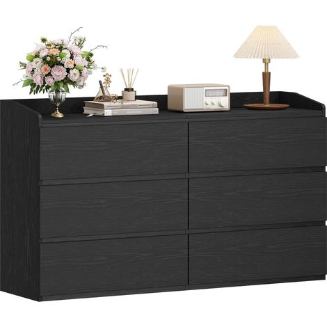 Commode 138 cm, Commode à 6 tiroirs, Meuble de Rangement, Casier avec Rambarde Supérieure, Style Moderne, Convient pour Le Salon et la Chambre,Noir
