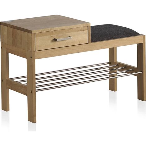 Banc d entrée bois naturel avec tiroir et assise rembourrée - bois naturel et gris foncé (1/4)