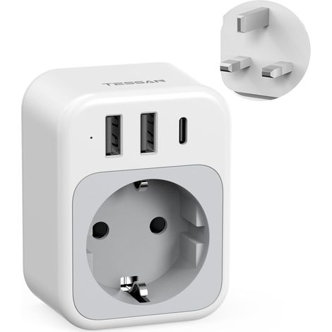 Adaptateur Prise Anglaise avec 1 USB C et 2 USB A 4 en 1 Prise Irlande, Adaptateur Type G France vers UK Écosse Dubai Malte Malaisie Chypre Arabie Saoudite Maldives (1/5)