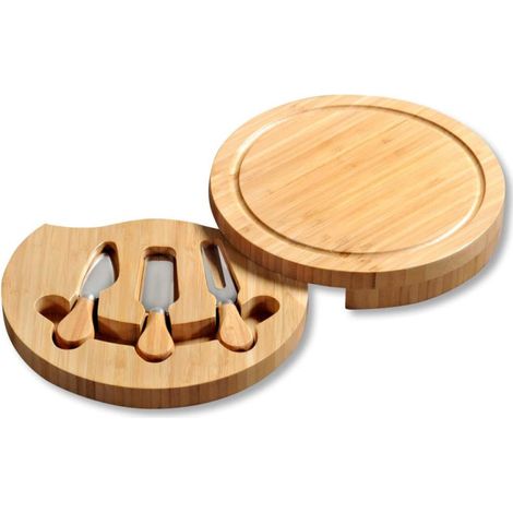 Planche à fromage avec compartiment coulissant et ustensiles - Marron - D 23 cm - Livraison gratuite (1/4)