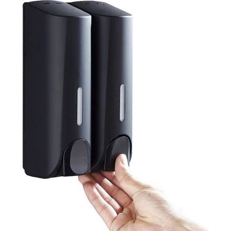 Distributeur de savon mural noir mat – Plastique ABS écologique – Résistant à la chaleur et anti-corrosion – Pour gels douche et shampoings (1/4)