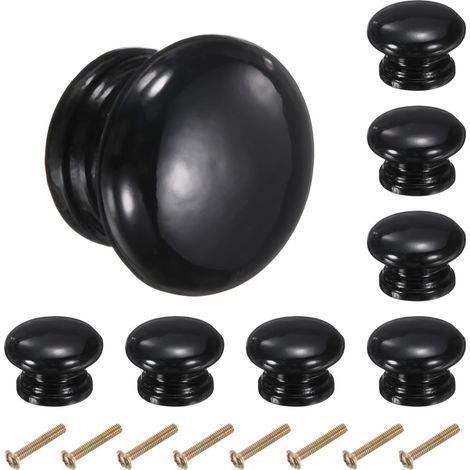 8er-Pack – 33 mm runde pilzförmige Holzknöpfe – Für Küchenschrank, Küchenschublade – Dekorative Griffe – Schwarz