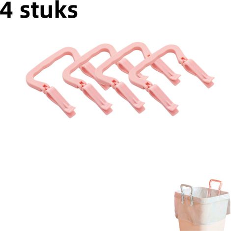 Ensemble de 4 pinces pour sacs poubelle avec poignée - Pince antidérapante et créative pour la maison - Fixation latérale pour seau - Rose (1/5)