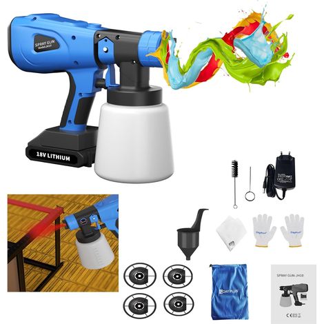 Pistolet à peinture en aérosol alimenté par batterie sans fil 21V, peinture en aérosol rapide DIY, 4 buses, adaptées aux tables, chaises, clôtures, artisanat, etc., hauteur 25 cm x largeur 28,5 cm x p