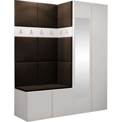 Conjunto para recibidor Pinis X, Blanco, 186x158x46cm, Espejo, Aglomerado laminado, Tapiz, Colocada, Montada en la pared