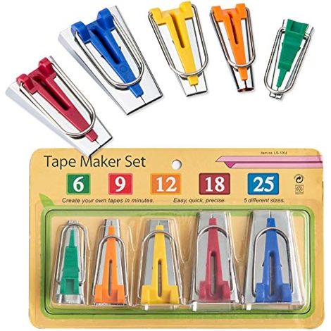 Lot de 5 Appareils à Biais / Outils de Fabrication de Bandes Biais pour Bandes Biais à Repasser Largeurs 6 mm, 9 mm, 12 mm, 18 mm et 25 mm, Kit de Fabrication de Bandes Biais en Acier Inoxydable (1/5)