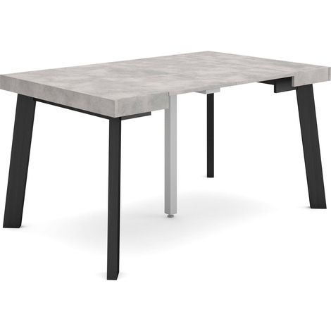 Skraut Home - Table console extensible, Console meuble, 140, Pour 6 personnes, Pieds en bois, Style moderne, Gris Ciment (1/5)