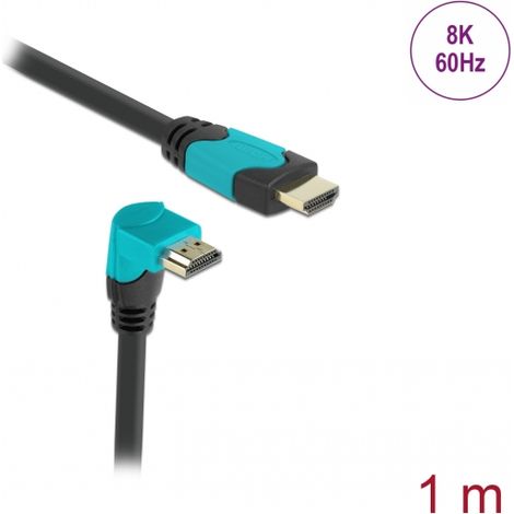 Delock Cable High Speed HDMI macho recto a macho 90° hacia arriba en ángulo 48 Gbps 8K 60 Hz 1 m