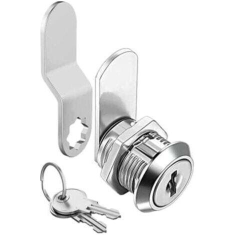 Serrure à came 16mm - Alliage zinc chromé - Kit complet avec 2 plaques et 2 clés - Verrou sécurité pour armoire métallique, boîte aux lettres, casier (1/3)