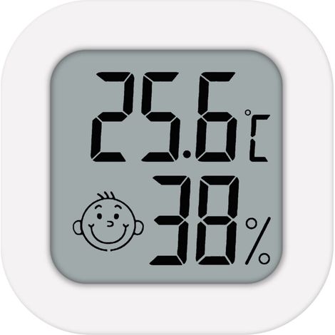 Mini-Thermometer-Hygrometer für Innenräume, digitales Thermo-Hygrometer mit präziser Anzeige von Umgebungstemperatur und Luftfeuchtigkeit (Weiß) (1/4)