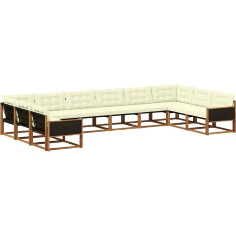 Conjunto de sofás de exterior 10 uds. Natural y Crema vidaXL (1/5)
