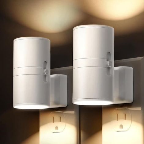 Veilleuse, capteur de luminosité pour économies d'énergie, lumière blanche chaude douce (3000K), facile à connecter, lot de 2, pour toutes les pièces, blanc (1/5)