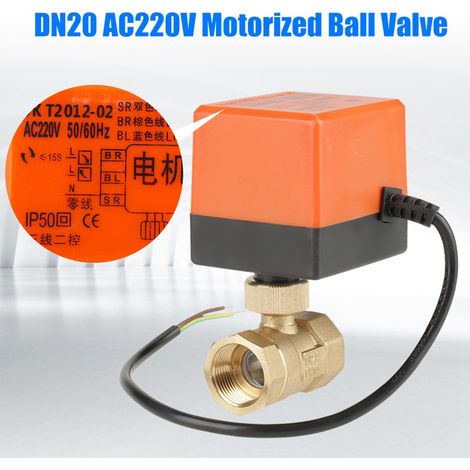 Vanne à bille motorisée en laiton 2 voies G3/4" DN20 pour climatiseur, 220 V CA (1/5)