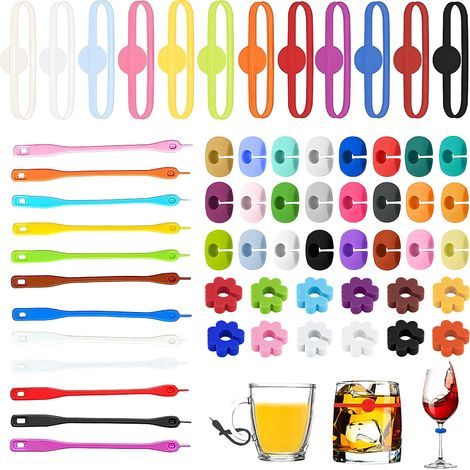 60 pièces marqueurs de verre, marqueur de verre en silicone marqueur de verre verres à boire marqueur de verre à vin coloré marqueur de verre à vin réutilisable marqueur de vin pour verre à vin tasses (1/5)