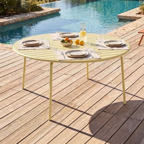 Table de jardin ronde 180 cm en métal crème - BACA (1/5)