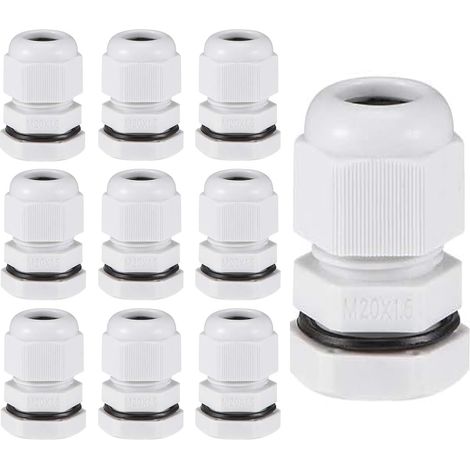 10 Pièces Presse-étoupes M20, 6-12 mm réglable, étanche IP68, entrée de câble métrique en plastique pour boîte de jonction de jardin extérieur, Gris (1/5)
