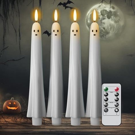 Bougies coniques sans flamme à effet vacillant, fonctionnant sur piles, avec télécommande et minuterie (lot de 4) (1/3)
