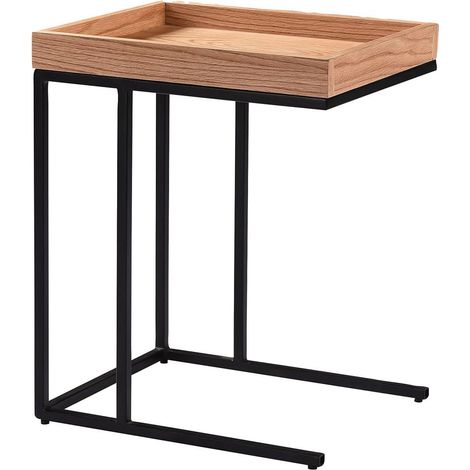 RENO - Table d'Appoint Effet Chêne et Métal Noir