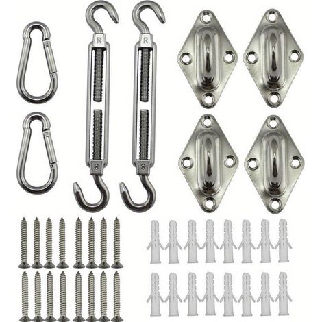 1 lot de 40 accessoires pour auvent de voile d'ombrage en acier inoxydable 304 - Kit de quincaillerie pour tendeur - Œil - Mousqueton - Vis argentées (1/5)
