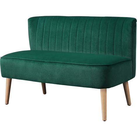 Canapé 2 places rétro design, pieds en bois, 117 x 56,5 x 77 cm, vert foncé (1/5)