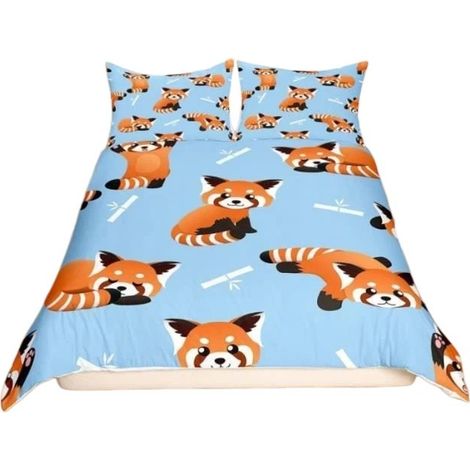 Housse de couette panda imprimée en 3D, rouge, 200x200cm, ensemble de literie enfant avec 2 taies d'oreiller (1/4)
