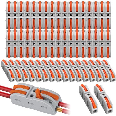 Bornes de Connexion Automatiques - 50 Pièces - PA66 Ignifugé - Levier Orange Rapide - Câblage Domestique et Industriel - 0,2 à 4 mm² (1/5)