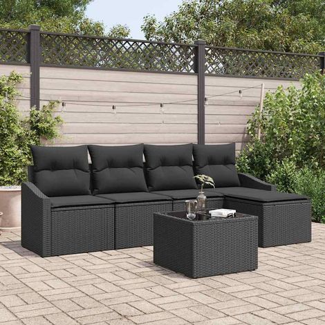 vidaXL Sofa Set mit Kissen 6 pcs Schwarz Poly-Rattan (1/5)