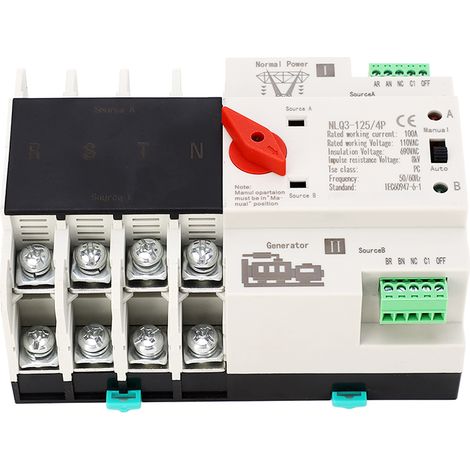 Automatischer Umschalter 4P 100A AC110V für Generator, Schienenmontage, doppelter Notstromschalter.