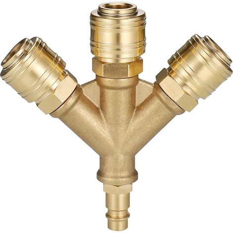 Raccord en Y 3 voies en laiton pour air comprimé, 1 entrée 12mm, 3 sorties, avec raccords rapides (1/5)