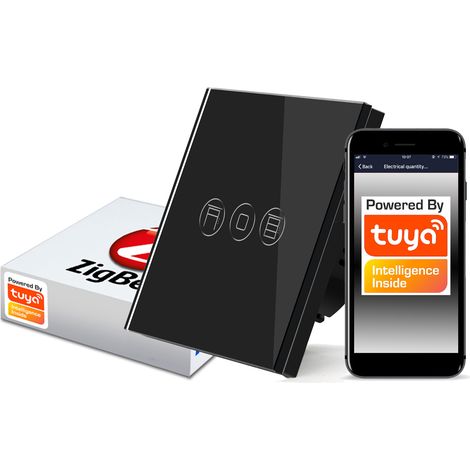 Tuya Zigbee Touch-Schalter für Rollos aus schwarzem Glas (1/5)