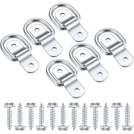 Anneaux D'arrimage en D, Crochet Fixation INOX, Anneau De Montage pour Anneau De Fixation, Darrimage Sangle 6 Pcs et 12 Vis pour Remorque Voiture, Hamac Bois, Camping