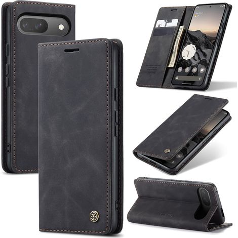 Coque pour Google Pixel 9 Pro 5G Premium Housse Cuir Protection Pochette Rabat Portefeuille Flip Case Porte Magnétique Coque Étui pour Google Pixel 9 Pro, Noir (1/5)