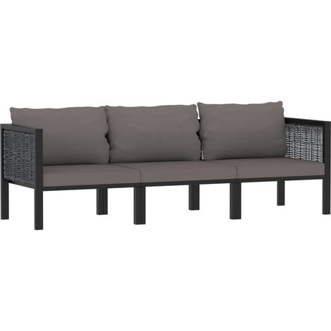 Divano 3 posti con cuscini antracite resina intrecciata 020013297