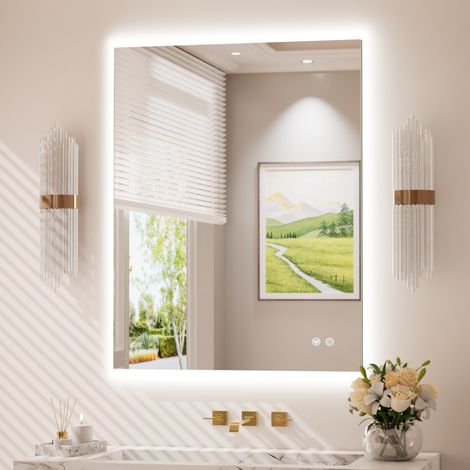Keonjinn Badspiegel mit Beleuchtung 70x90cm, LED-Badspiegel mit Licht Kalt/Neutral/Warmweiß dimmbar, Touch-Schalter, Antibeschlag, Memory-Funktion, HD-gehärtetes Glas, IP44 (1/5)